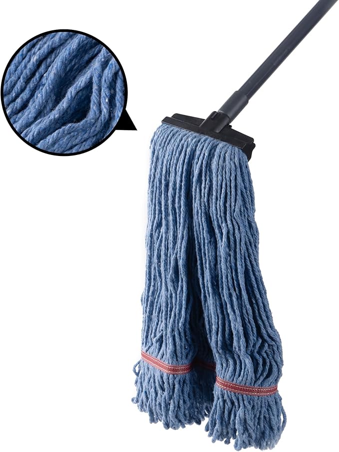Matthew Commercial&Residential Mop Heavy Duty Industrial Mops with Screw-on Handle(Fit Standard American Screw) Looped-End String Wet Cotton Mops for Home,Office,Workshop - 2 Set&2 Mop Replacements