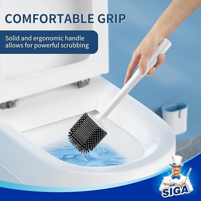 MR.SIGA Toilet Brush and Holder, Wall Mounted Toilet Brush for Bathroom Cleaning, Compact Toilet Brush with Holder Set, White, 1 Pack
