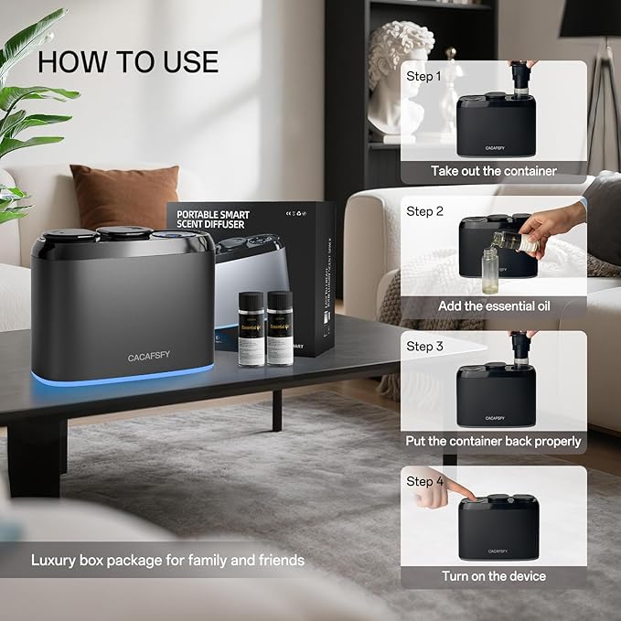 Waterless Scent Diffuser,Two 50ml Hotel Scent Oils Included-Whole House Air Freshener-Scent Diffusers for Home,Office,Essential Oil Diffuser Large Room,Smart, Cold-Air Tech,App Control