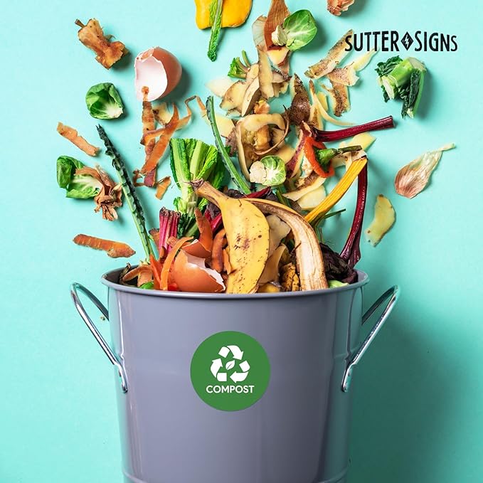 Sutter Signs 3pk Compost Stickers for Trash Can | 4" Weatherproof Waste Management Label Sign Decals for Garbage Cans, Yard Waste, and Outdoor Compost Bins