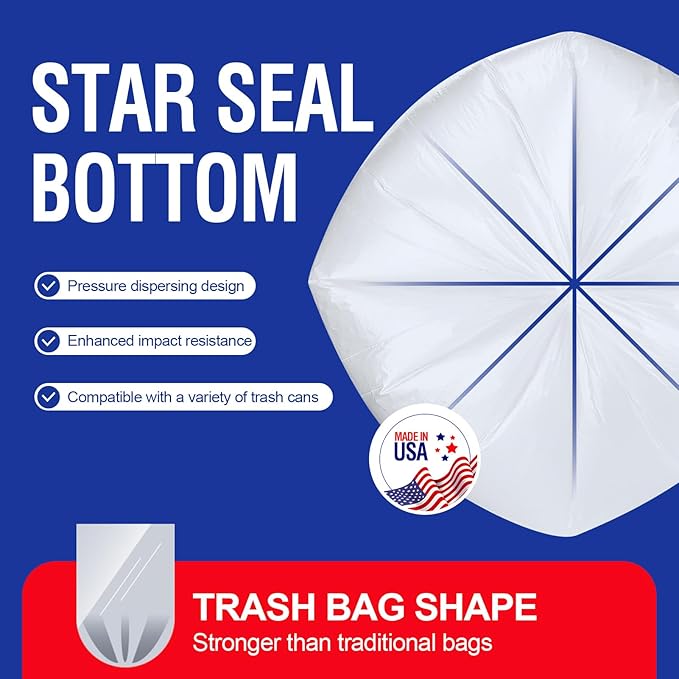 Delxo 55-60 Gallon Clear Trash Bags, 100 Count – 0.9 Mil Medium Duty Garbage Bags, Thick, Durable & Puncture-Resistant Plastic, Perforated Design – Made in USA for Kitchen, Yard, Office & Party