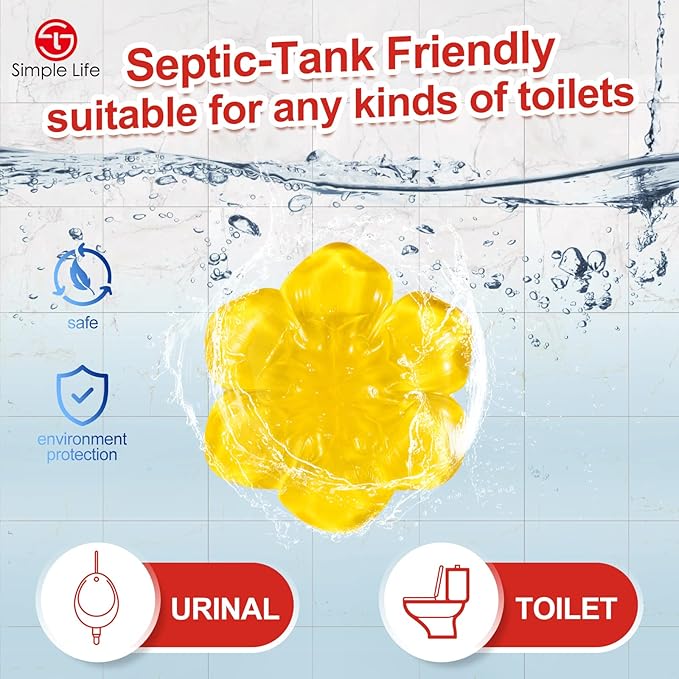 Simple Life Toilet Bowl Cleaner Gel | Fresh Flower Toilet Gel Stamp | Stops Limescale and Stains with Air Freshening Scent | Deodorizing Clean | 64 Stamps, Blue & Yellow