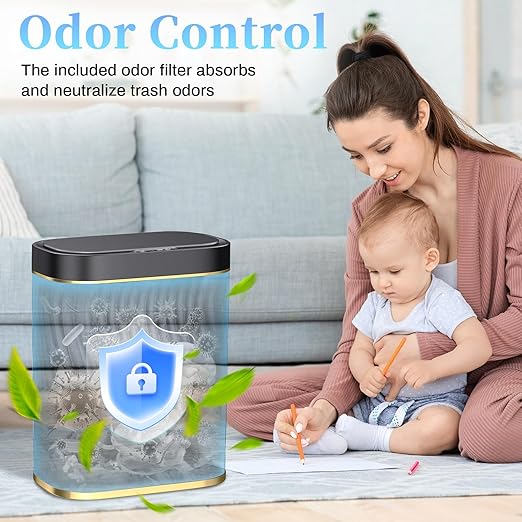 Bathroom Trash can with Automatic Touchless Lid, 2.6 Gallon Black Motion Sensor Small Garbage Can, Slim Waterproof Smart Trash Bin for Bedroom, Office, Living Room