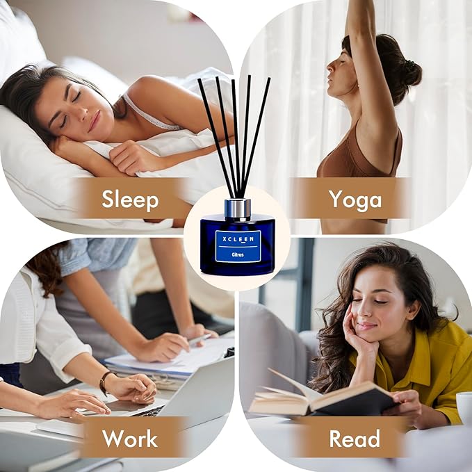 Reed Diffusers for Bathroom, 6.7 oz(200ml) Citrus Scented Oil Diffuser with Fiber Sticks, Air Freshener for Bedroom, Office, Home Fragrance Decor