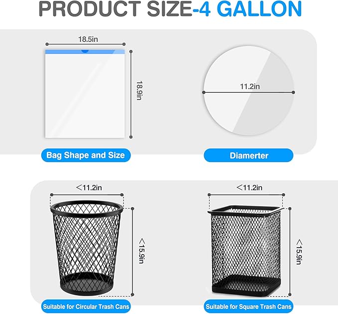 Charmount Small Trash Bags 4 Gallon, 200 Count Drawstring Mini Garbage Bags, Plastic Trash Can Liners for Bathroom Accessories, Bedroom, Dorm Room Essentials, Office