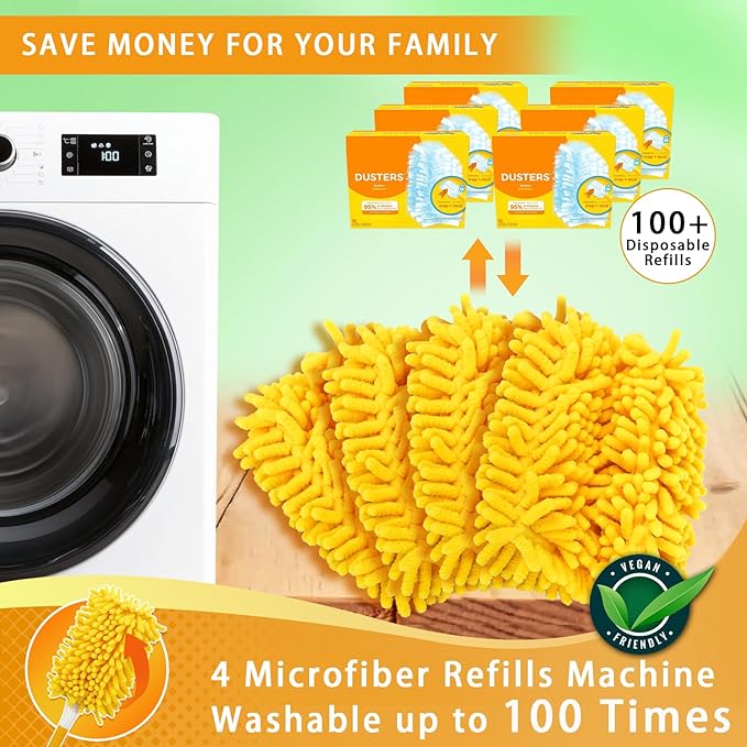 Reusable Duster Refill Compatible with Swiffer Hand Duster - 360 Heavy Duty Dusters Refills - Microfiber Ceiling Fan Duster for Swiffer Dusters Extended Handle, 6 Pack(Handle is Not Included)