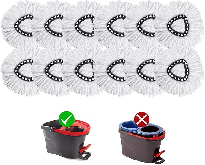 Matthew Cleaning 12Pack White Microfiber Spin Mop Replacement Head Compatible with EasyWring Spin Mop Replace Head-EasyWring High Absorbency,Machine Washable,Microfiber Spin Mop Refills