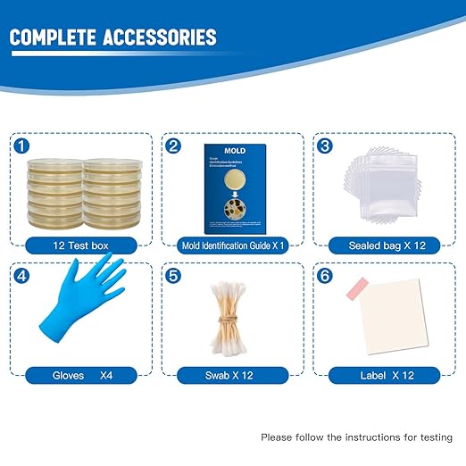 Mold Test Kit for Home -DIY Mold Testing Kit with 12 Individual Tests-Black Mold Detector-Indoor Air Quality Tester-Mold Identification Guide-Free Lab Analysis-Fast and Reliable Mold Detector at Home