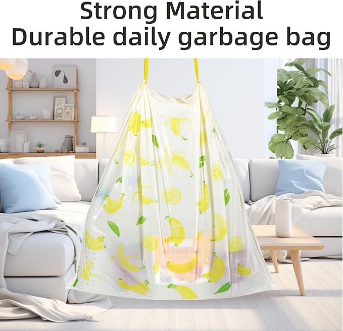 13 Gallon Trash Bags Drawstring, 50 Count Tall Kitchen Trash Bags, Sturdy Large Trash Bags, Banana Printed Garbage Bags 13 Gallon Tall Kitchen, Tear Resistant Kitchen Garbage Bags for Kitchen