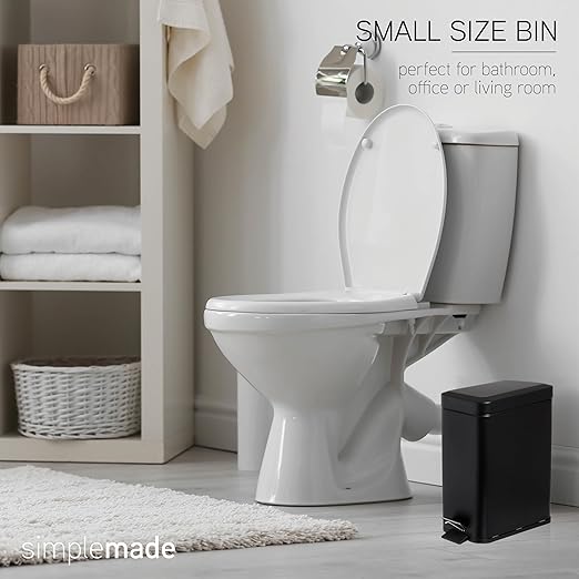 simplemade Rectangle Step Trash Can - 5 Liter / 1.3 Gallon - Stainless Steel Bathroom Trash Can | Small Trash Can with Lid | Office Trash Can | Garbage Can with Lid | Metal Wastebasket (Black)