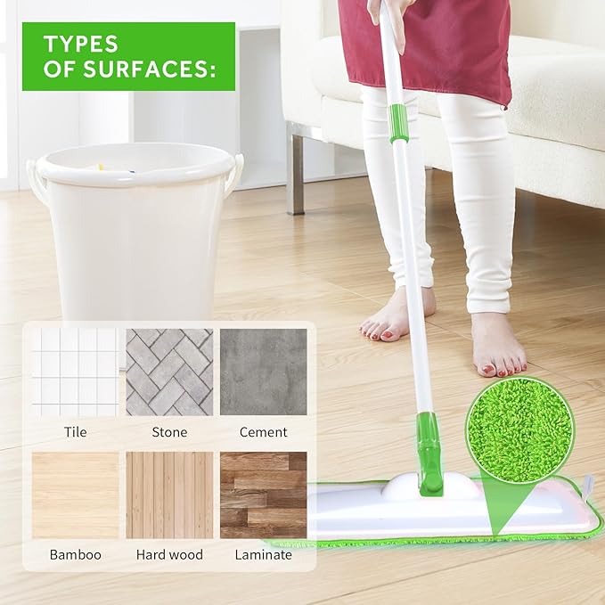 18 inch Mop Pads Refills, 3 Pack Microfiber Reusable Replacement Mop Pads Flat Replacements Heads for Wet Or Dry Floor Cleaning and Scrubbing, Green Cloth