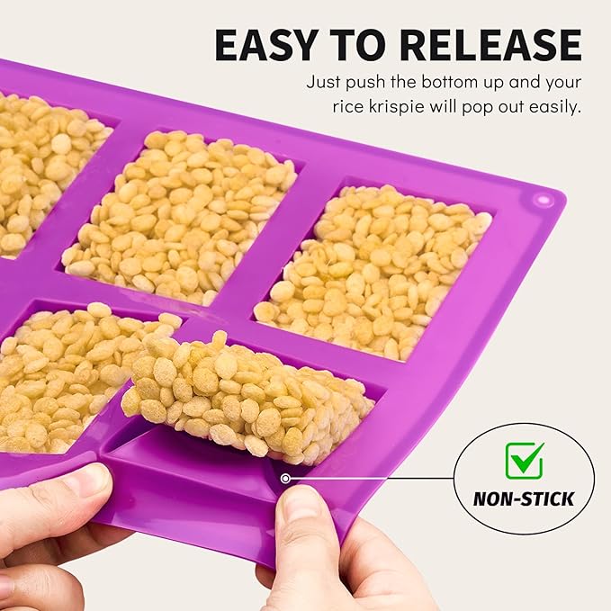 6-Cavity Rice Krispie Treat Molds, 3 Pcs Silicone Candy Bar Molds, Non-Stick Rectangle Chocolate Molds for Making Rice Crispy Snacks, Dubai Chocolate, Candy Bars, Brownies