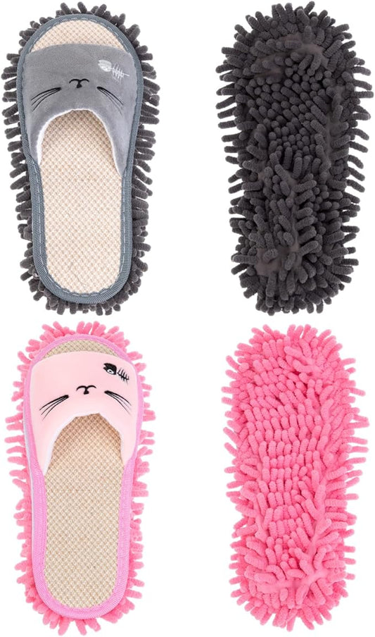 HooLing 2 Pairs Mop Slippers Microfiber Cleaning Dusting Unisex House Washable Mopping Slipper Household Tools for Wood Floor Dust Dirt Tool (Men's 7-9, Women's 8-10,Gray, Pink)