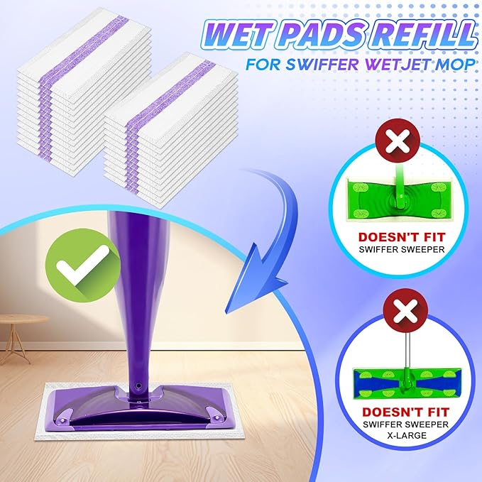 Mopping Replacements Pad Compatible with Swiffer Wet Jet Spray Mops, Disposable Multi Surfaces Mop Pads Refills Used for Floor Cleaning, Thickness and Absorbent, 25 Count