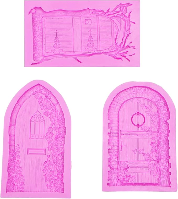 Fairy Garden Door Fondant Molds, Enchanted Vintage Treehouse Silicone Chocolate Molds, Cake Decorating Baking Molds for Pudding Jelly Cookie Candy Gum Dessert Clay Resin DIY Craft