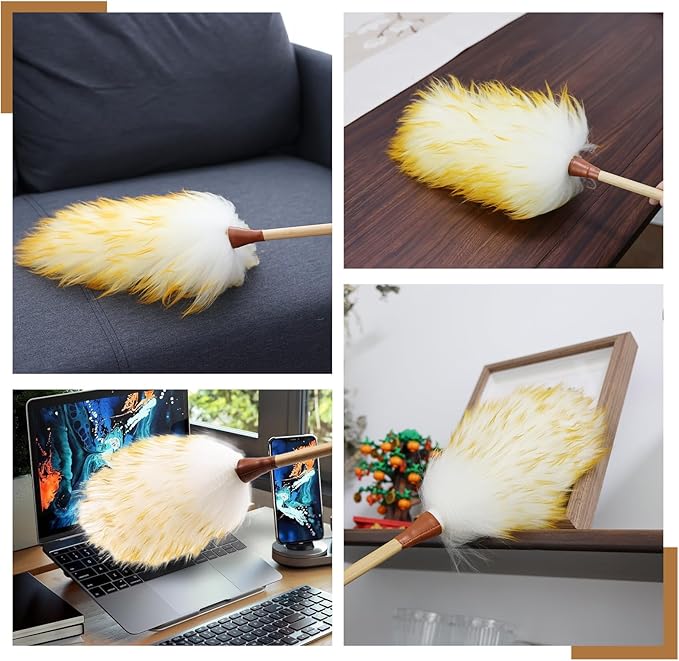 Lambswool Duster 16 inch with Bamboo Handle Soft Natural Wool Feather Dusters for Cleaning Office Home Car etc