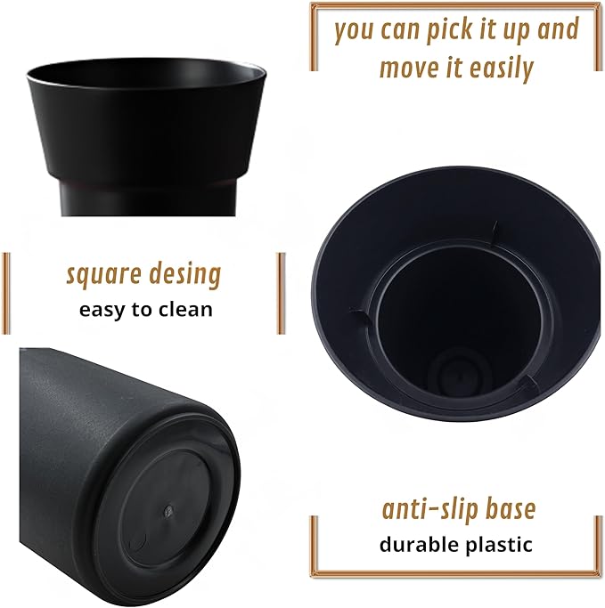 VITAGIR. Set of 6 Buckets for Cut Flowers in Plastic Black Matte Color 14 Inch, Flower Buckets for Flower Bar Ideal for Displaying Flowers in Florist Shop or as Home. (Black)