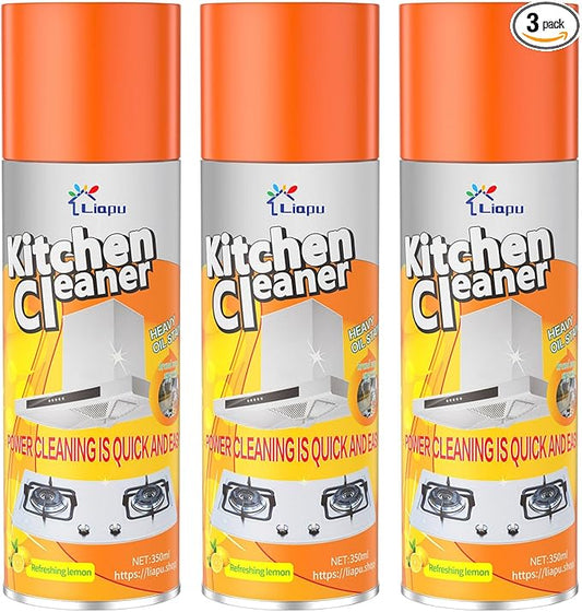 Liapu 3PCS All Purpose Cleaner, Heavy Duty Degreaser Cleaner Spray, Lemongrass Scent Oven Cleaner Clean Up Kitchen Oil Stains Cleaning Tools For Stove Top & Induction Cooktop and Grill
