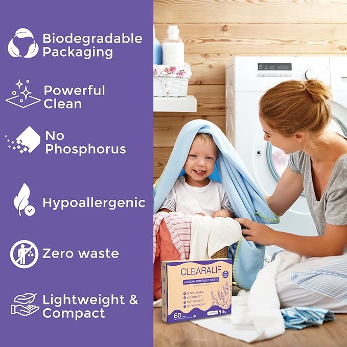 CROS 180 Loads Laundry Detergent Sheets Fresh Lavender Scent, for Travel, Home, Apartment,Dorm, Laundry Detergent Strips Eco Friendly, Hypoallergenic, Liquidless Washing Supplies