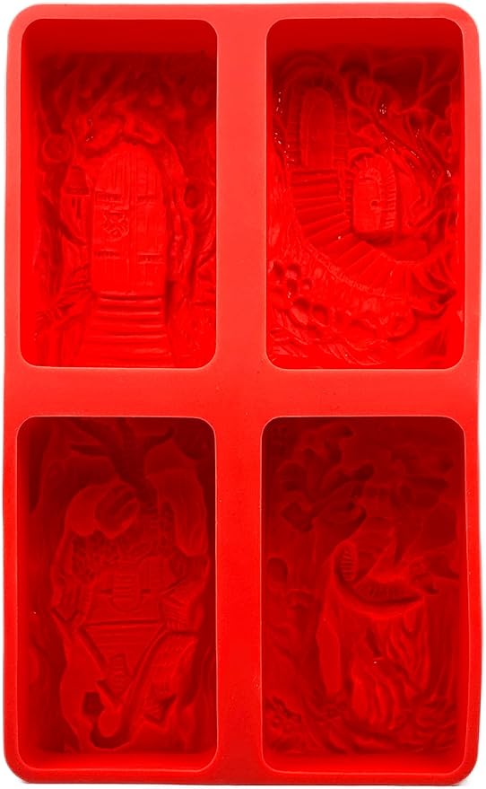 SOAP Silicone Mold Set of 4 Magical Designs: Fairy Door, GATE, Witch House, Dwarf for SOAP Making, Candle, Resin and Other Crafts
