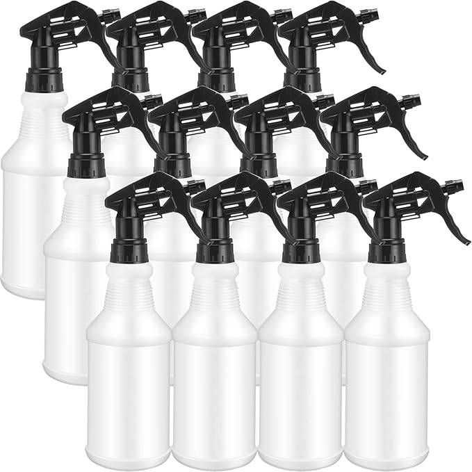 Eccliy 12 Pcs 16 Oz Plastic Spray Bottle, Adjustable Empty Reusable Sprayer for Cleaning, Planting, Water, Bathroom and Kitchen, BBQ, Commercial and Residential(Black,Original)