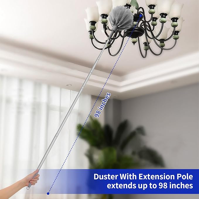 5PCS Dusters for Cleaning, Extendable Microfiber Duster with Extension Pole Up to 100'', Bendable Washable Cleaner Dusters for Cleaning Fan, High Ceiling, Blinds, Furniture, Car