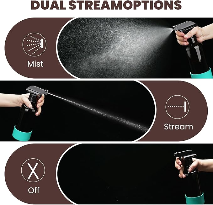 Glass Amber Spray Bottles with Silicone Sleeve, 2 Pack 16.9oz Refillable Containers with Adjustable Spray Nozzles, Empty Spray Bottle for Cleaning Solutions, Hair, Plants, Essential Oils (Black+Green)