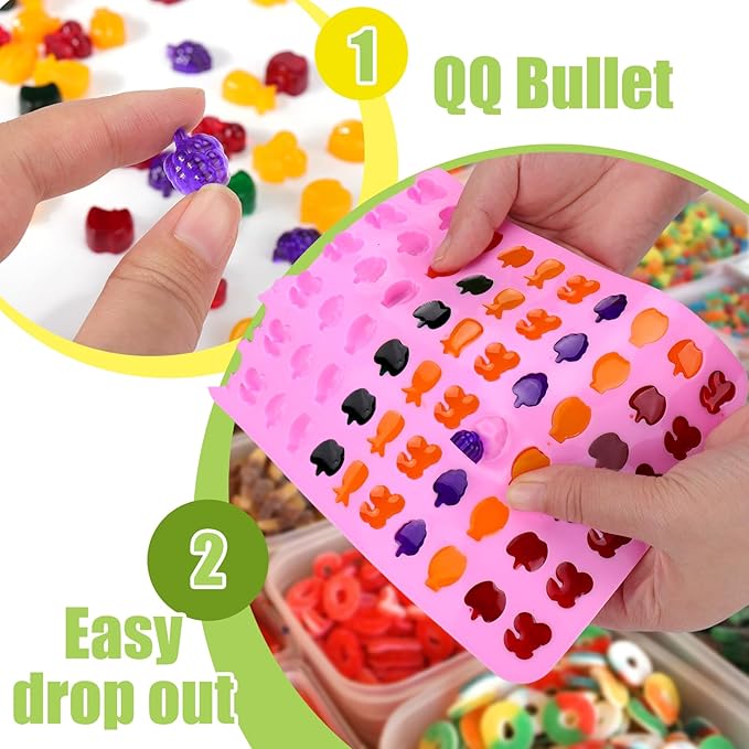 Mity rain 5pcs Fruit Snack Molds Silicone Bpa Free, Gummy Candy Molds Chocolate Molds With 5pcs Dropper For Kids, Including Mini Pineapple, Banana, Cherry, Apple, Grape Shape