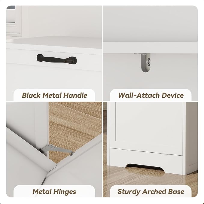 10 Gallon Tilt Out Trash Cabinet, Modern Tilt Out Laundry Hamper Cabinet, Wooden Hidden Trash Can Cabinet with Lid for Bathroom, Living Room, Laundry Room, White