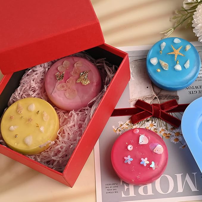 Sakolla 2 Pack 4 Cavity Round Silicone Soap Molds Cylinder Handmade Soap Molds for Soap Making Supplies DIY Bath Bombs Shower Steamer Lotion Bars Cake Baking Candle Tray