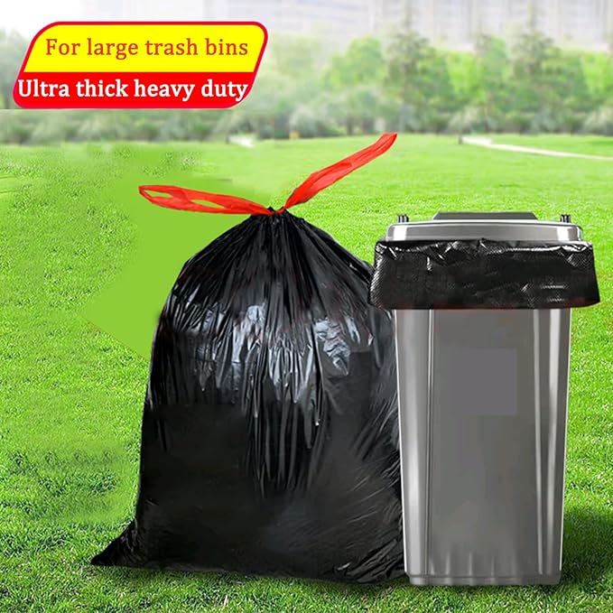 Large black 30 gallon trash bags with lavender scent, Ultra thick heavy duty drawstring garbage bags for tall kitchen outdoor courtyard 31x35 Inches