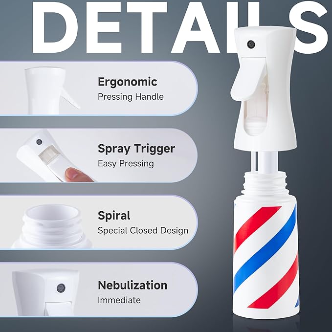 Spray Bottle for Hair (6.8OZ /200ML) Continuous Ultra Fine Mist Sprayer for Hair, Salons, Barber, Plants, Skin Care, Cleaning (Barber,1 Pack)