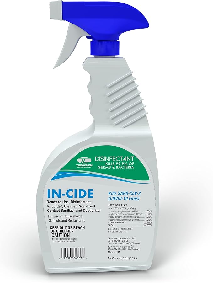 In-Cide Disinfectant Spray, EPA Registered Hospital-Grade Multi-Surface Cleaner, Sanitizer & Deodorizer, Kills 99.9% of Viruses & Bacteria, Lavender Scent, 24 oz Bottle (6 Pack)