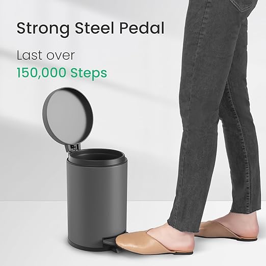 Cesun 1.2 Gallons Small Gray Trash Can, Bathroom Garbage Can with Lid and Foot Pedal, Mini Round Wastebasket for Bathroom, Bedroom, Office, 4.5 Liters / 1.2 Gallons, Gray