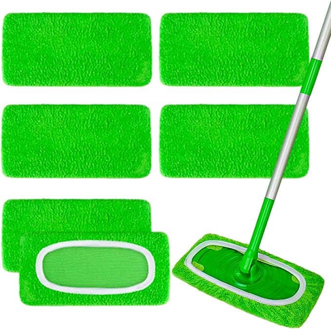 6 Pack Reusable Microfiber Mop Pads - Compatible with Swiffer Sweeper Mop, Washable Dry & Wet Sweeping Cloths Refills for Hardwood Laminate Tile Floor Cleaning, Eco-Friendly Lint-Free Floor Mop Pads