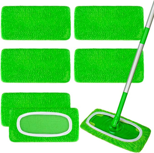 6 Pack Reusable Microfiber Mop Pads - Compatible with Swiffer Sweeper Mop, Washable Dry & Wet Sweeping Cloths Refills for Hardwood Laminate Tile Floor Cleaning, Eco-Friendly Lint-Free Floor Mop Pads