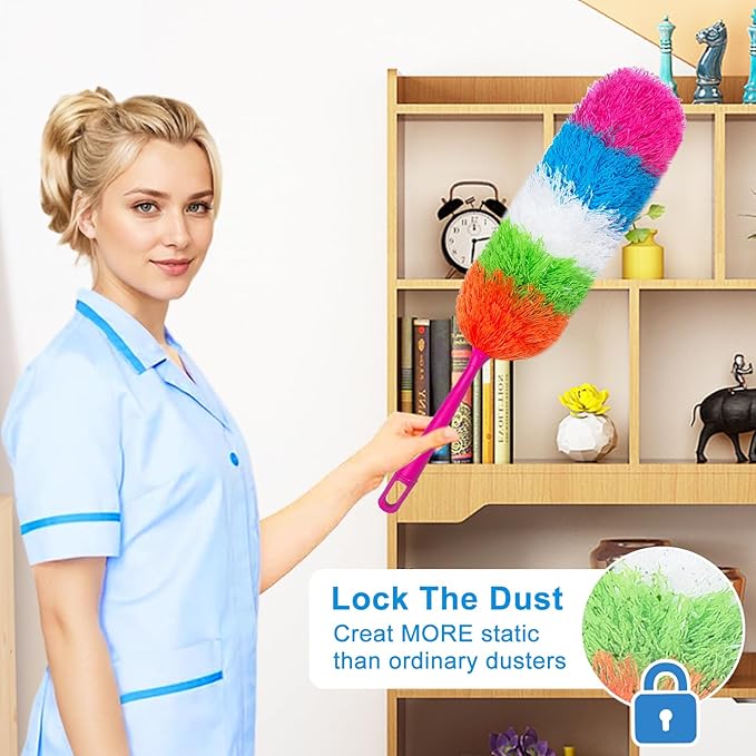 2 Pack 22-Inch Rainbow Reusable Microfiber Dusters,Bendable and Washable Feather Duster for Everyday Cleaning in Home, Library, Office, Car, and More