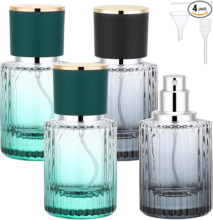 Segbeauty 1oz Atomizer Sprayer for Perfume, 2pcs Black Glass Travel Size Perfume Refill Bottle, 2pcs Green 30ml Travel Cologne Sprayer, Cologne Atomizer Spray Bottles with Dispenser Transfer Tool Set