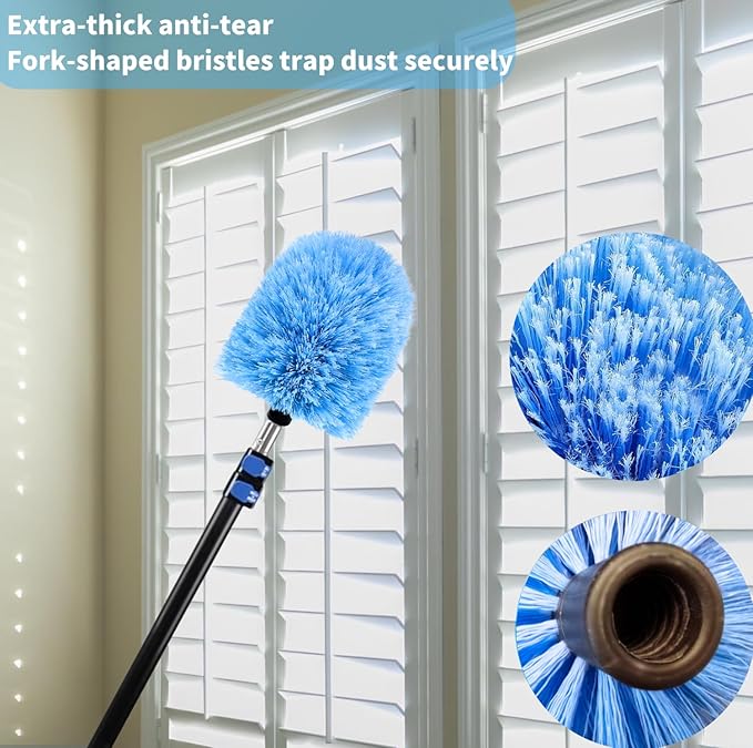 4 Pack Screw on Webster Cobweb Duster Head for Pole,Spider Web Remover Brush, Cobweb Duster Head Attachment,Fits Standard 3/4 inch Threaded Poles(Big, Blue)