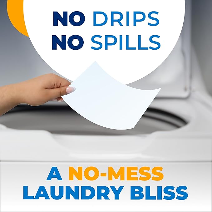 ARM & HAMMER Power Sheets Laundry Detergent, Fragrance Free, Dermatologist Tested Concentrated Laundry Detergent Sheets, 50 Count, up to 100 Small Loads