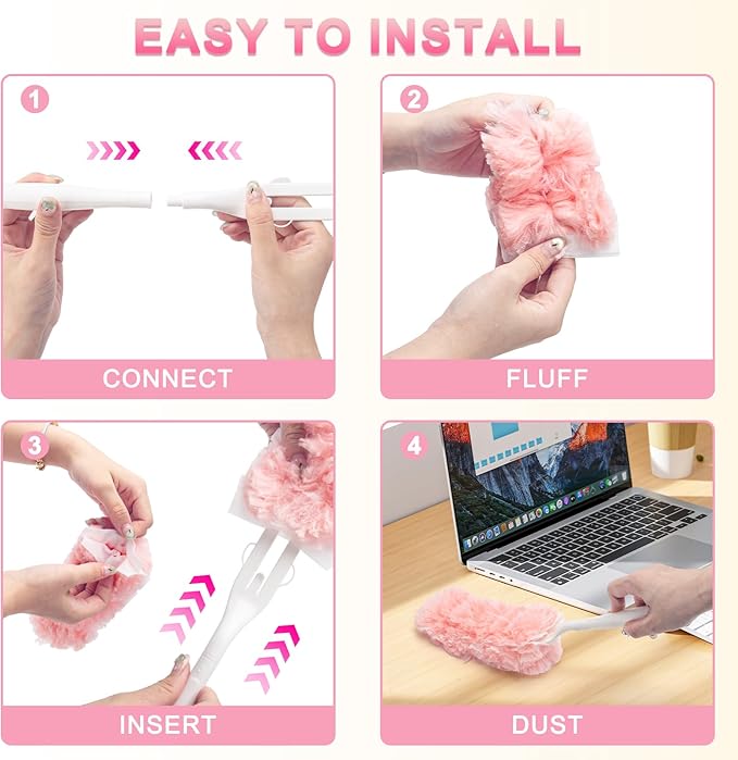 KeFanta Heavy Duty Duster Refills Kit for Swiffer Duster, 4X Microfiber Multi Surface Dusters for Cleaning with 3 ft Extended Handle, 1 Short Handle, 30 Refills