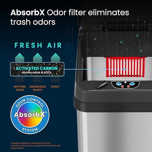 iTouchless 13 Gallon Pet-Proof Sensor Trash Can with AbsorbX Odor Filter Kitchen Garbage Bin Prevents Dogs & Cats Opening Lid, Stainless Steel plus PetGuard, Battery and AC Adapter (Not Included)
