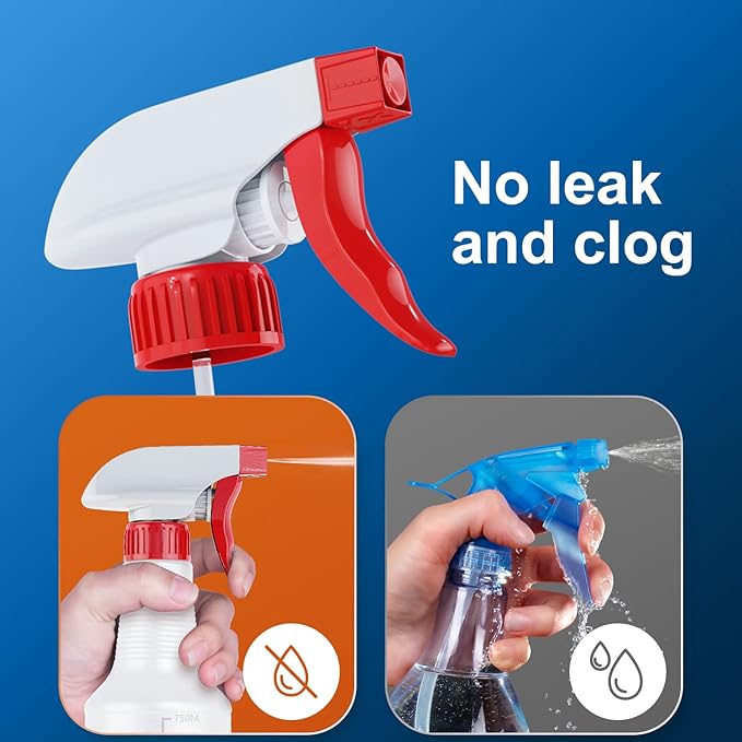 Veco Spray Bottle (5 Pack,32 Oz) with Measurements and Adjustable Nozzle(Mist & Stream Mode), HDPE Plastic Spray Bottles for Cleaning Solution, Household/Commercial/Industrial Use, No Leak and Clog