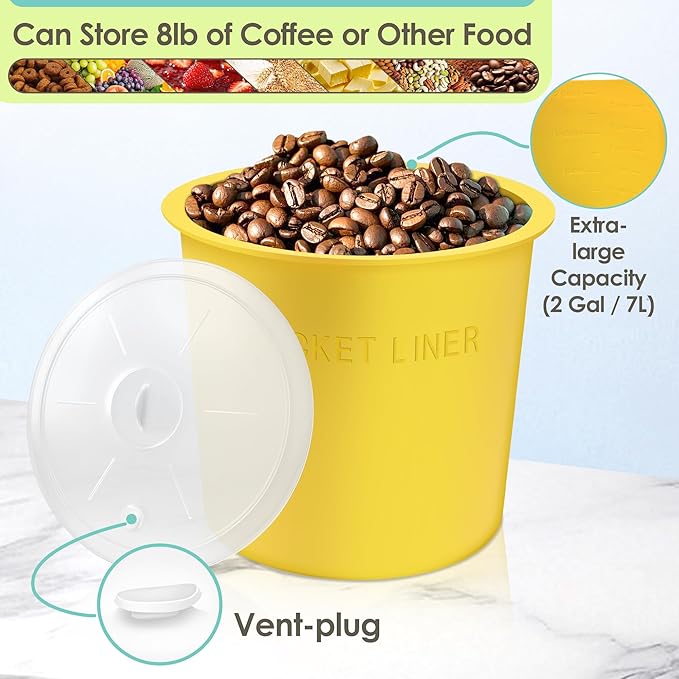 2 Gallon Bucket Liner with Lid – Food Grade, Foldable & Heat-Resistant – Multi-Purpose Reusable Silicone Bucket Pail Liner for Kitchen, Outdoor, Gardening, Camping, Thinset & Paint(Yellow