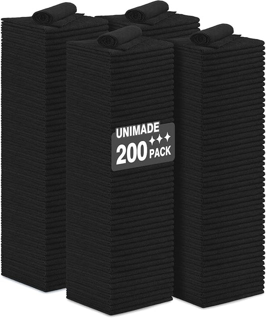 Microfiber Cleaning Cloth, 200 Pack Microfiber Towels for Cars Reusable Shop Rags Bulk Lint Free Cleaning Towels for Car Kitchen Automotive Bar Mechanic Restaurant Garage, 11.5"x 11.5", Black