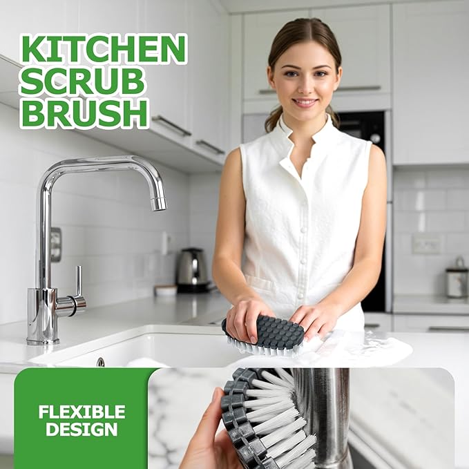 7 Pack Dish Brush with Handle - Kitchen Brush with Ergonomic Handle,Cleaning Brushes Set with Stiff Bristles for Dishes, Pots, Pans, Sink & Bottles
