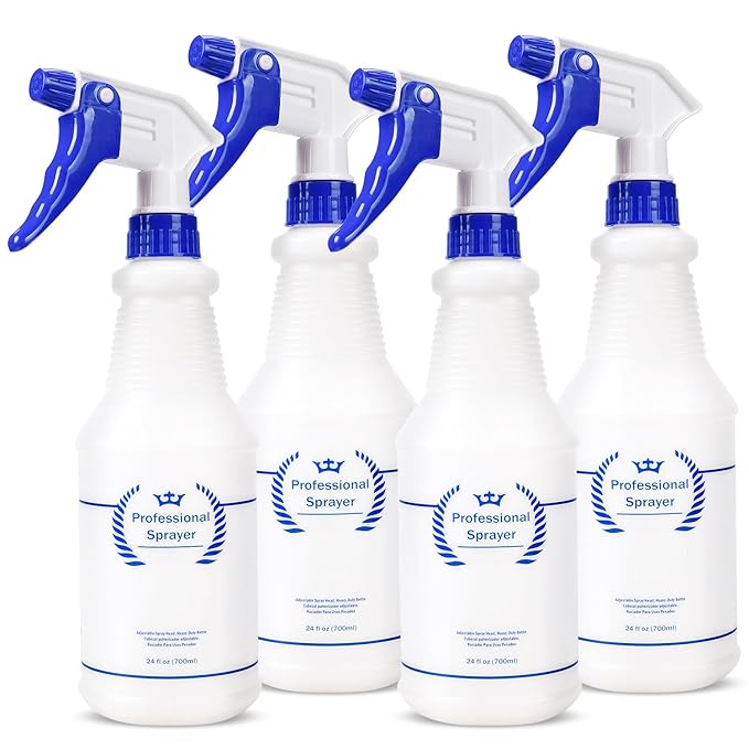 Bealee Plastic Spray Bottles 4 Pack, 24 Oz, All-Purpose Sprayer for Cleaning Solutions, Heavy Duty Spraying Leak Proof Mist Empty Water Bottle for Planting, BBQ, Pet with Adjustable Nozzle, Blue