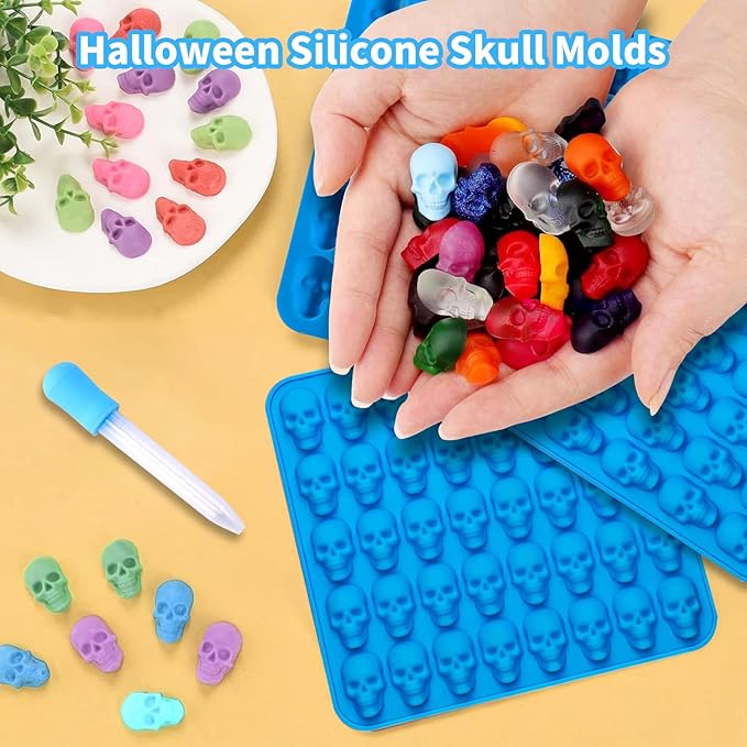 Skull Silicone Molds, 2 Pack 40 Cavities Chocolate Mold, Candy Mold with 1 Droppers,