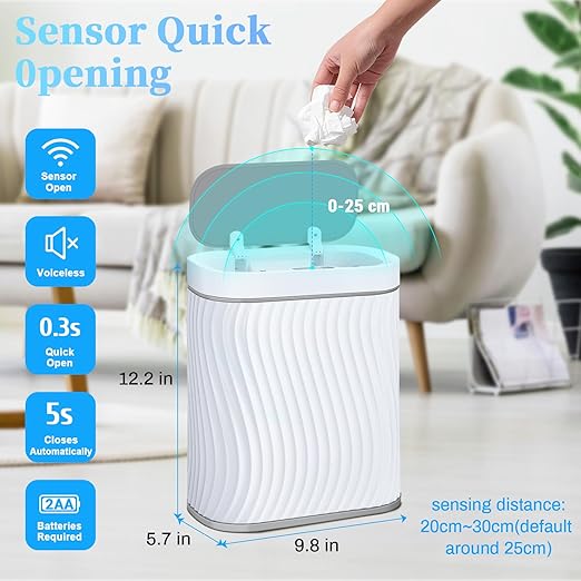 Bathroom Trash can with Automatic Touchless Lid, 2.6 Gallon Motion Sensor Small Garbage Can, Slim Waterproof Smart Trash Bin for Bedroom, Office, Living Room