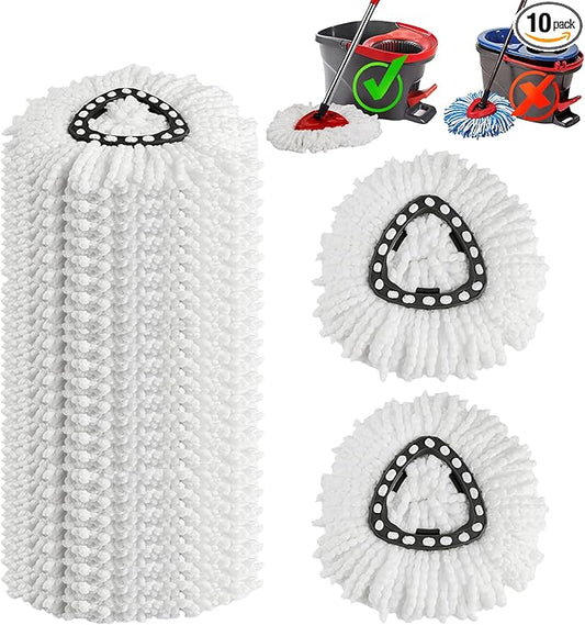10 Pack Spin Mop Replacement Heads, 360° Microfiber Spin Mop Refills for O-Cdea EasyWrin 1-Tank System, Machine Washable Mop Replace Head for Easy Cleaning